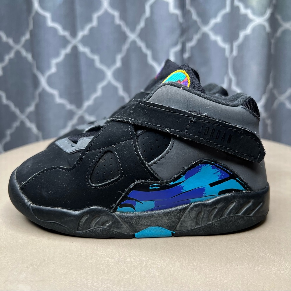 Nike Jordan VIII 8 Retro BT Aqua Black Baby Toddler Sneaker Shoes - Picture 6 of 8